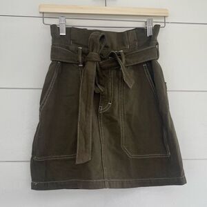 Free People Women’s 0 Splendor in the Grass Army Green Skirt Denim Mini